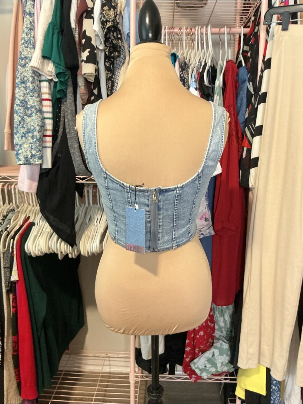 Light Wash Denim Corset Top - Picture 4 of 7